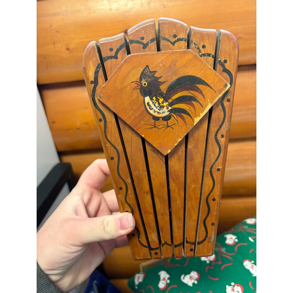 Vintage Woodpecker Wood Rooster Knife Holder Rack Wall Decor‎ Hand Painted Japan